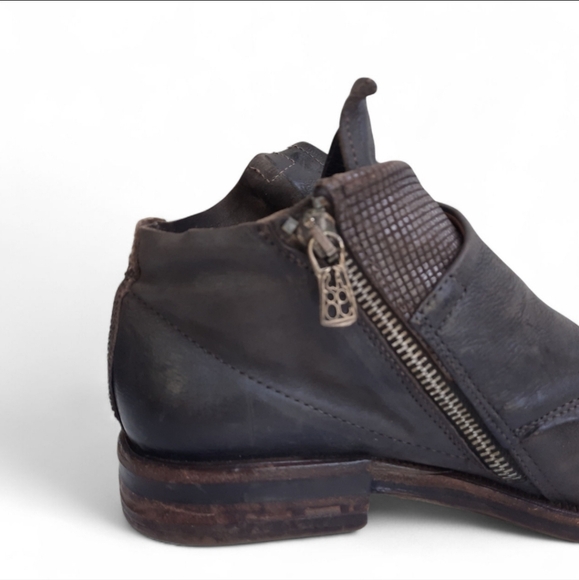 A.S.98 Edgy Moto Leather Bootie Almond Patina Zip Boho Western Biker Ombre 9.5 - Picture 8 of 16